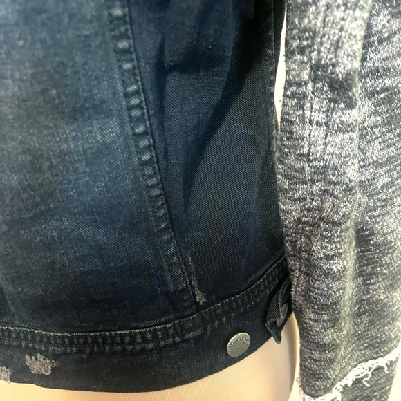 Free People Denim Jacket Hooded Black and Cream Knit Jacket Size Medium - Picture 10 of 16